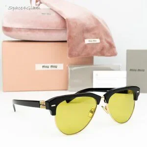 Miu Miu Women Sunglasses Black Olive Green Browline MU09ZS RUNWAY 1AB07O NEW Miu Miu MU09ZS Black Green Lens Sunglasses – Designer Daydream main image 2